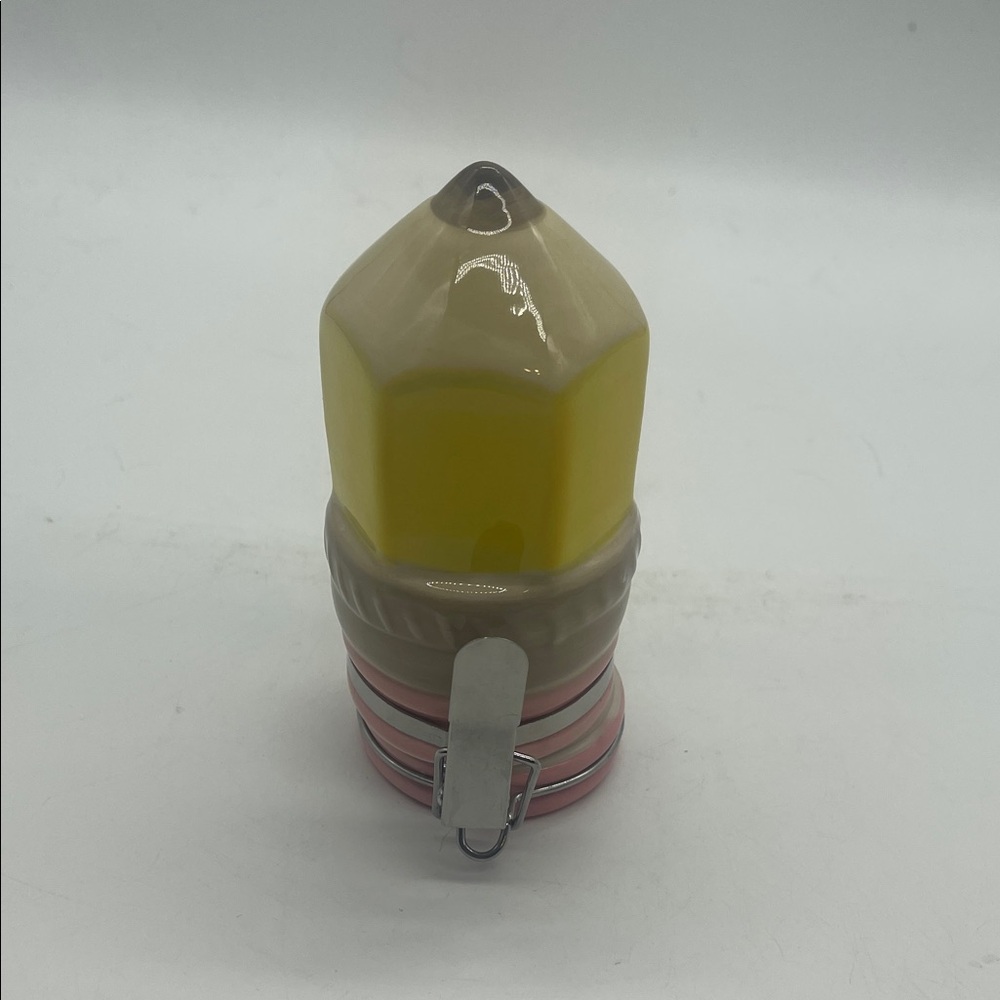 Contained Art Yellow and Pink Ceramic Pencil Trinket Box